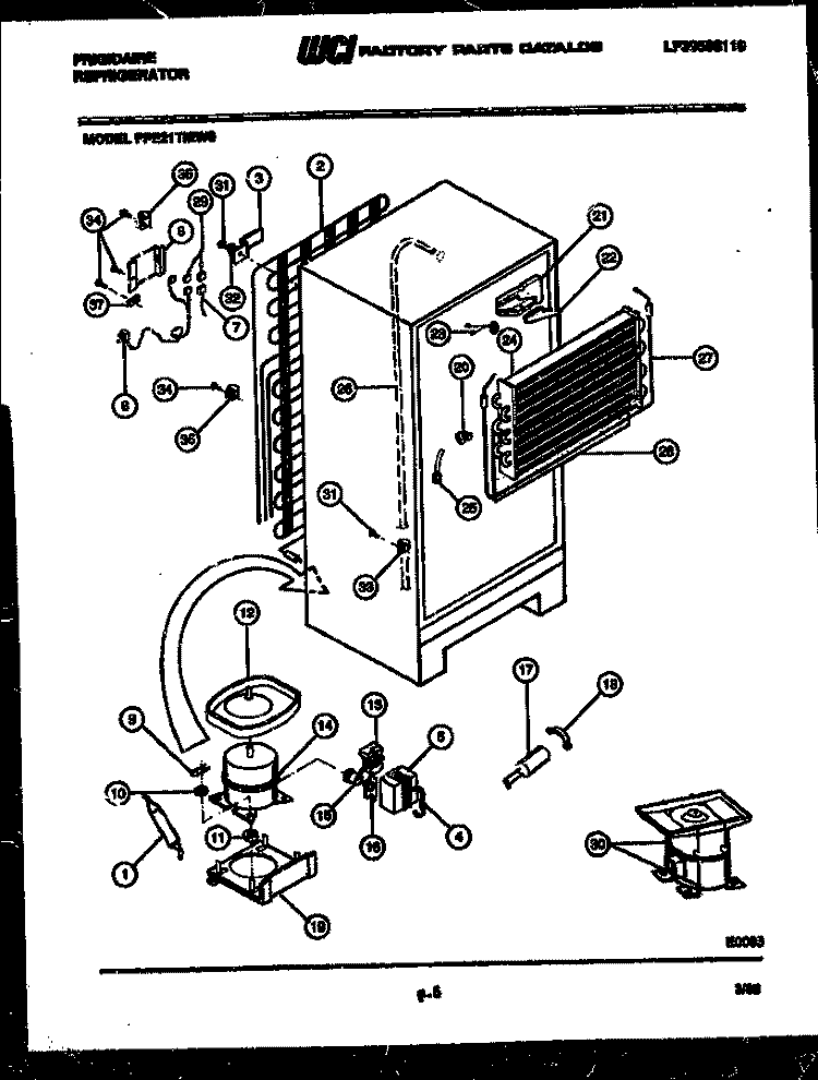 SYSTEM AND AUTOMATIC DEFROST PARTS Diagram and Parts List for FPE21TIEF0  Frigidaire Refrigerator