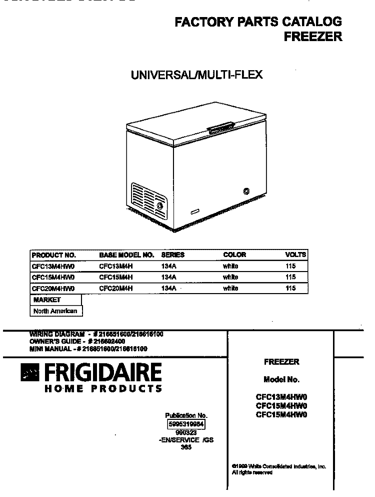 COVER Diagram and Parts List for CFC13M4HW0  Frigidaire Freezer