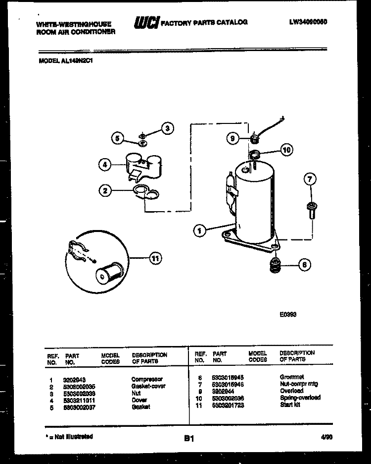 COMPRESSOR PARTS Diagram and Parts List for AL149N2C1  Frigidaire Air Conditioner