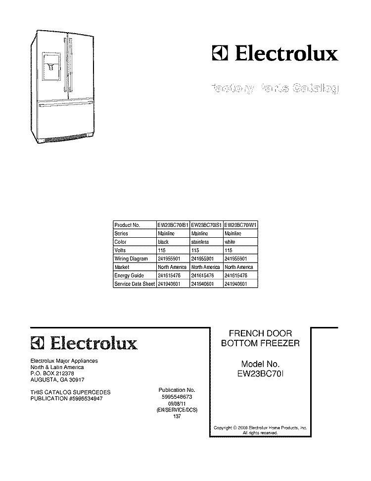 COVER Diagram and Parts List for EW23BC70IB1  Electrolux Refrigerator