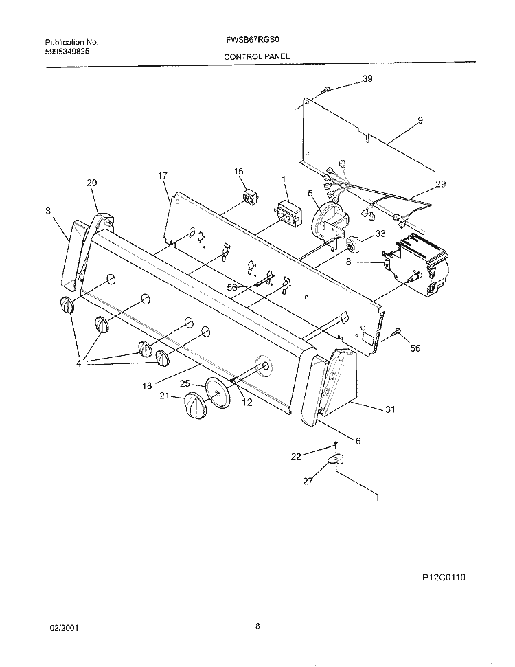 CONTROL PANEL Diagram and Parts List for FWSB67RGS0  Frigidaire Washer