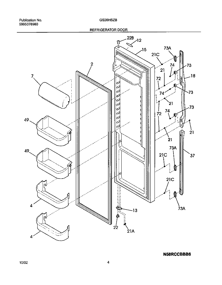 REFRIGERATOR DOOR Diagram and Parts List for GS26HSZBC2  Frigidaire Refrigerator