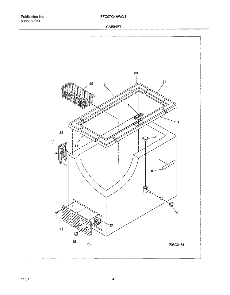 CABINET Diagram and Parts List for FFC07G4AW1  Frigidaire Freezer