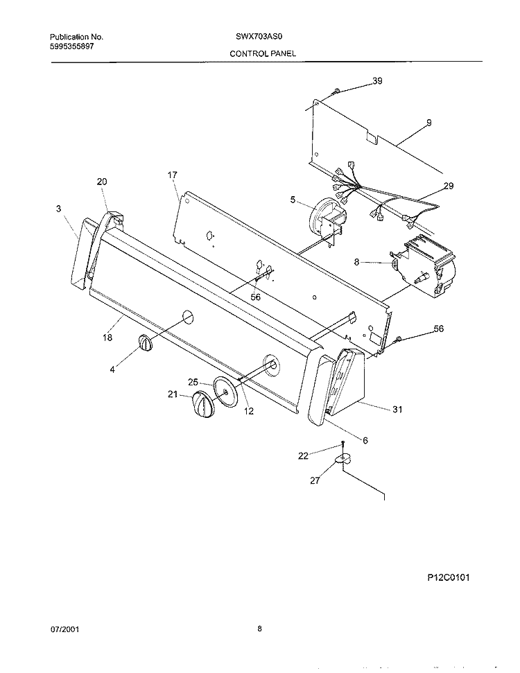 CONTROL PANEL Diagram and Parts List for SWX703AQ0  Westinghouse Washer