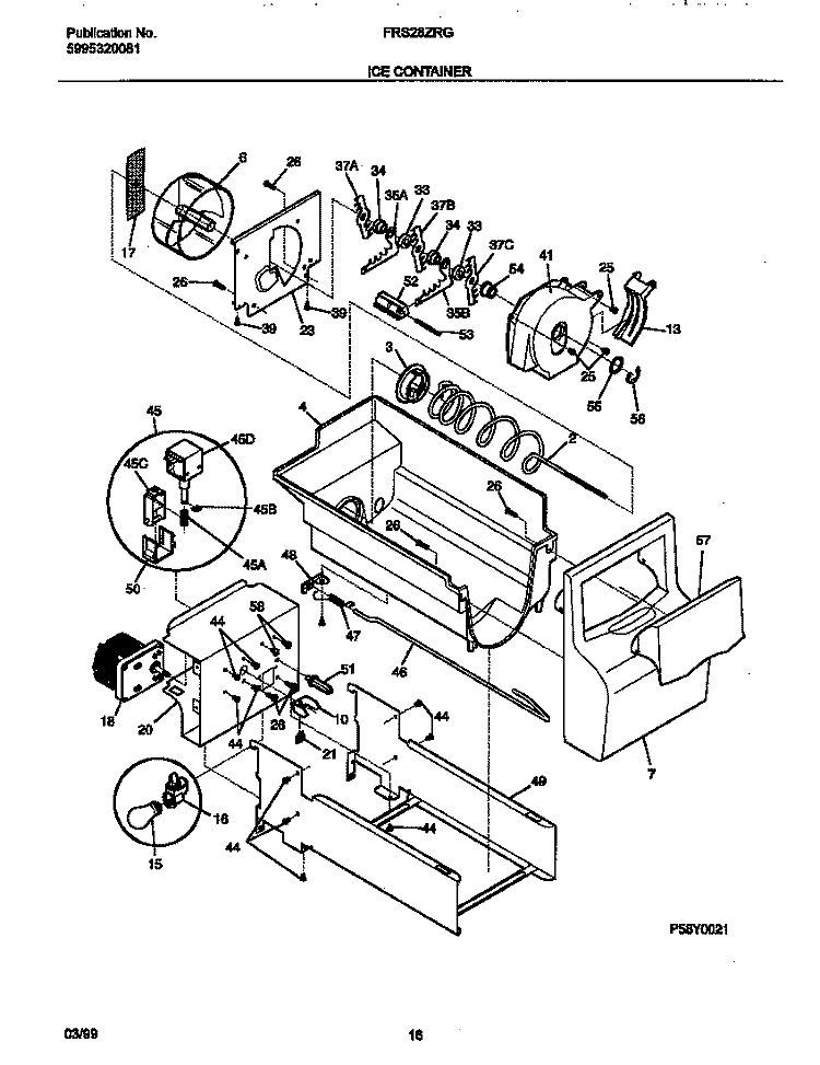 ICE CONTAINER Diagram and Parts List for FRS28ZRGD2  Frigidaire Refrigerator