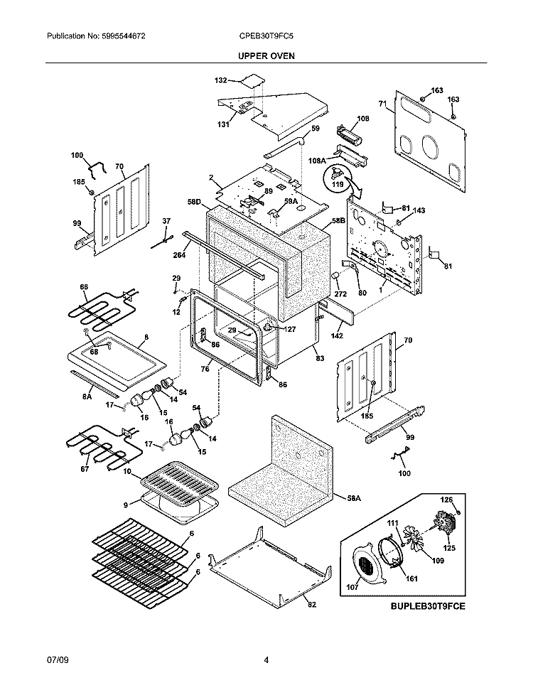 UPPER OVEN Diagram and Parts List for CPEB30T9FC5  Frigidaire Wall Oven