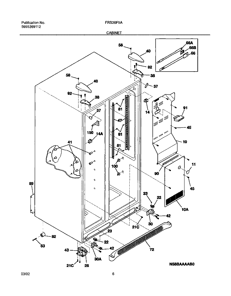 CABINET Diagram and Parts List for FRS26F5AQ2  Frigidaire Refrigerator