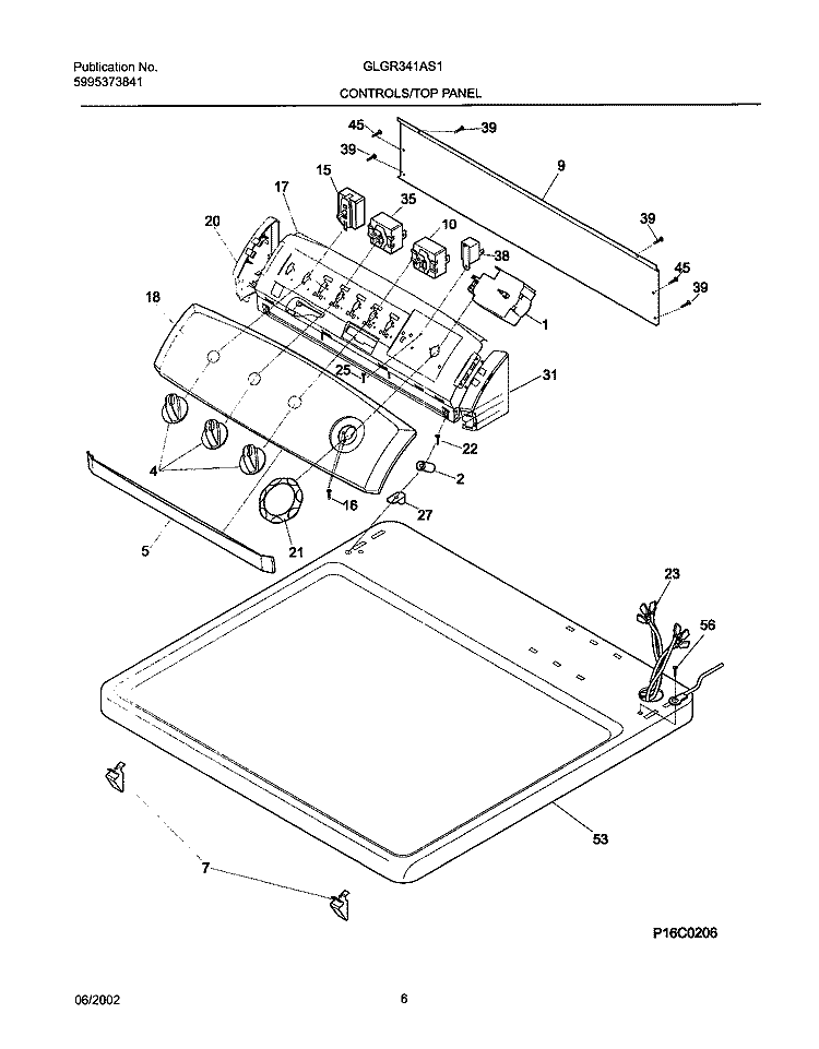 CONTROL PANEL Diagram and Parts List for GLGR341AS1  Frigidaire Dryer