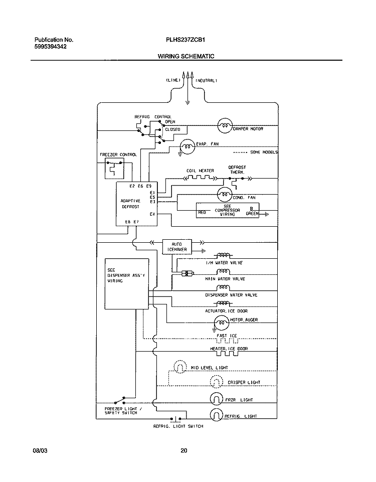 WIRING SCHEMATIC Diagram and Parts List for PLHS237ZCB1  Frigidaire Refrigerator