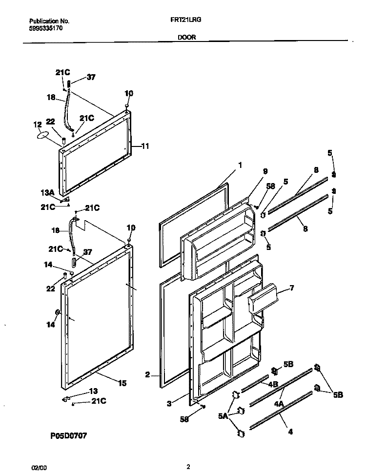 DOORS Diagram and Parts List for FRT21LRGW5  Frigidaire Refrigerator