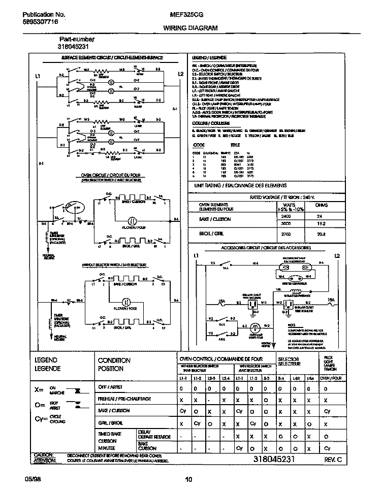 WIRING DIAGRAM Diagram and Parts List for MEF325CGS1  Frigidaire Range