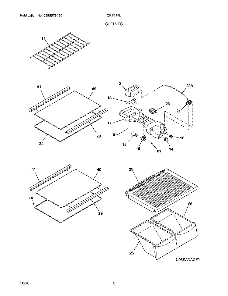 SHELVES Diagram and Parts List for CRT174LW1  Crosley Refrigerator