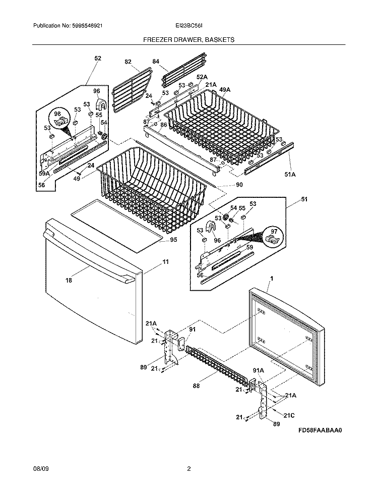 FREEZER DRAWER,BASKETS Diagram and Parts List for EI23BC56IB0  Electrolux Refrigerator