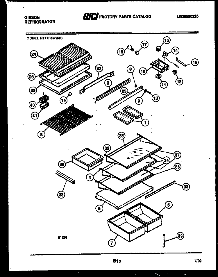 SHELVES AND SUPPORTS Diagram and Parts List for RT17F6WU3B  Gibson Refrigerator