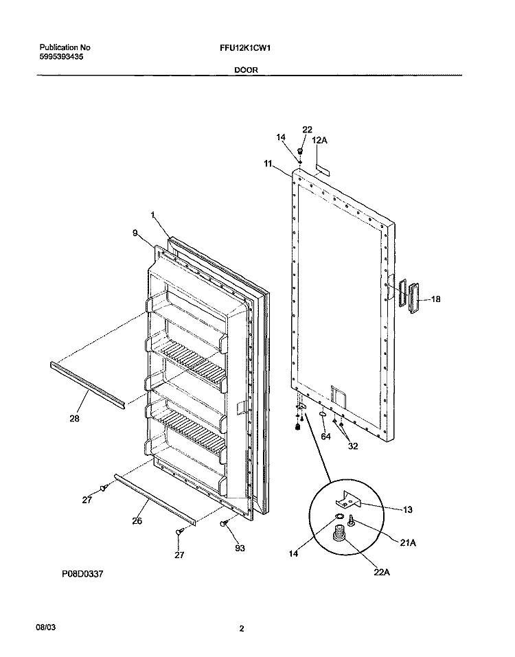 DOOR Diagram and Parts List for FFU12K1CW1  Frigidaire Freezer