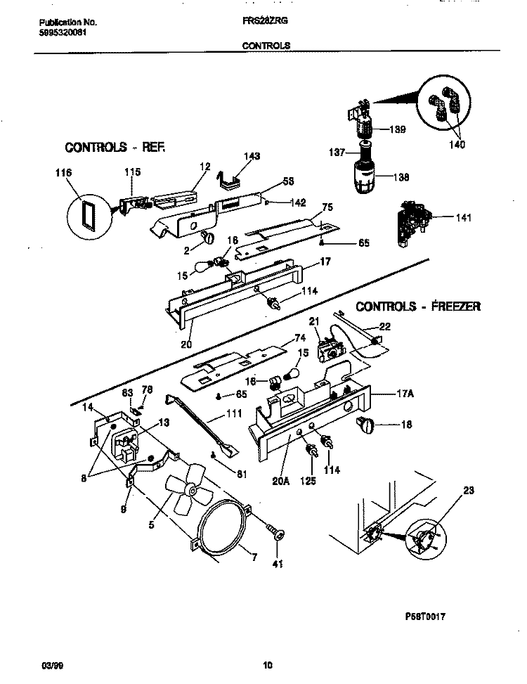 CONTROLS Diagram and Parts List for FRS28ZRGD2  Frigidaire Refrigerator