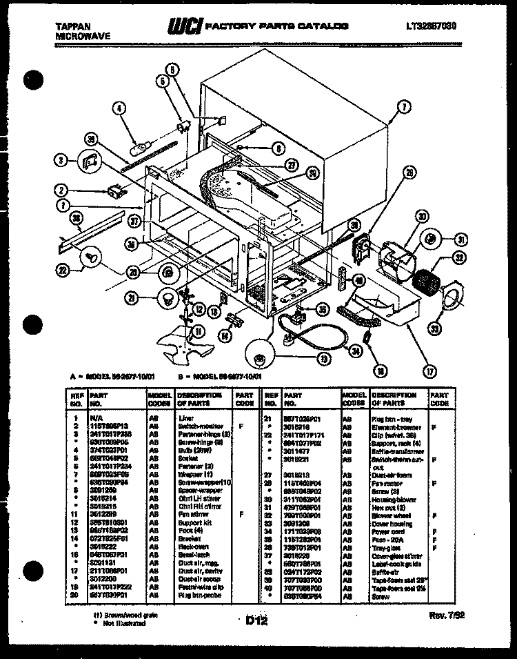 BODY PARTS Diagram and Parts List for 56-2677-10-01  Tappan Microwave
