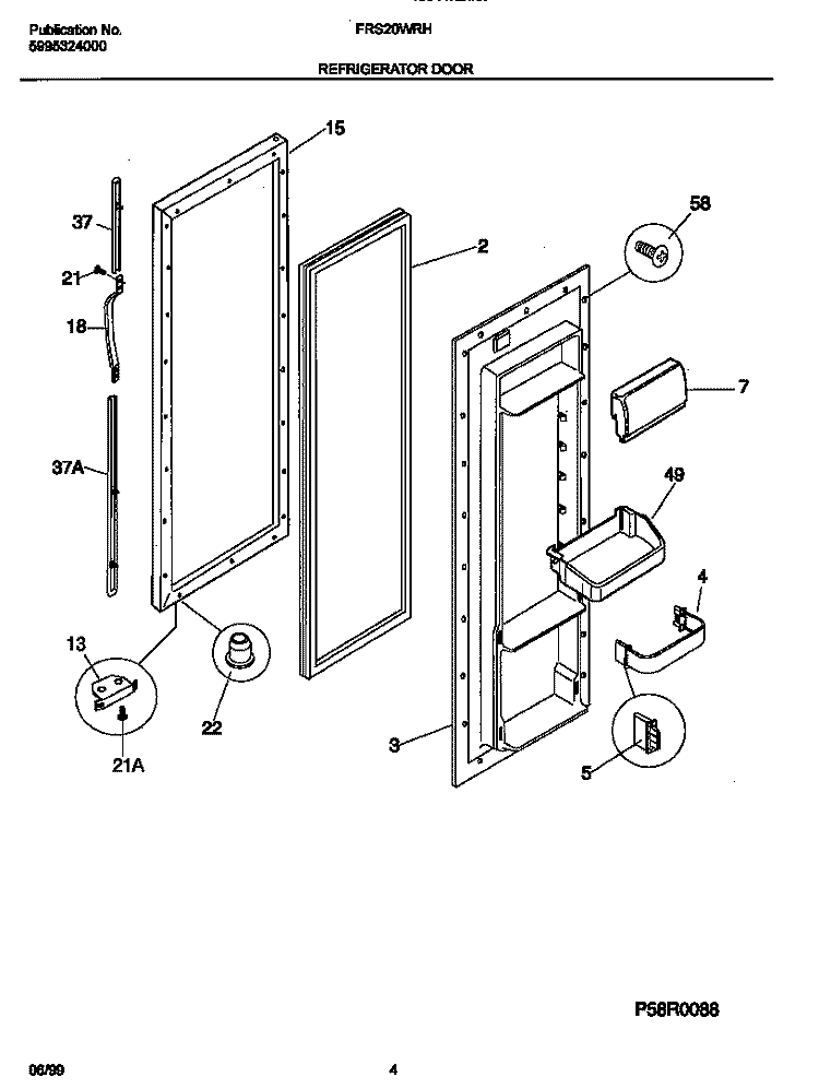REFRIGERATOR DOOR Diagram and Parts List for FRS20WRHW1  Frigidaire Refrigerator