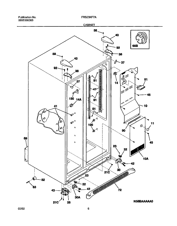 CABINET Diagram and Parts List for FRS23KF7AB3  Frigidaire Refrigerator