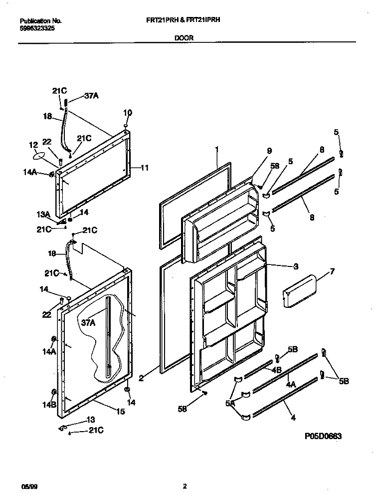 DOORS Diagram and Parts List for FRT21IPRHW1  Frigidaire Refrigerator