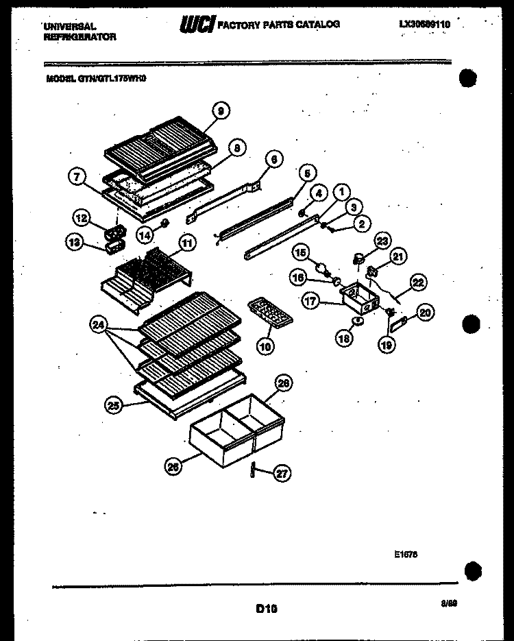 SHELVES AND SUPPORTS Diagram and Parts List for GTL175HH0  Frigidaire Refrigerator