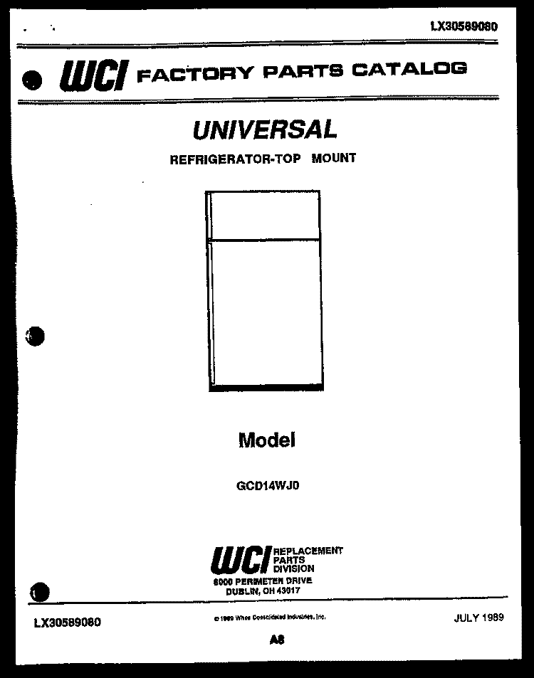 COVER Diagram and Parts List for GCD14WW9  Uni Refrigerator