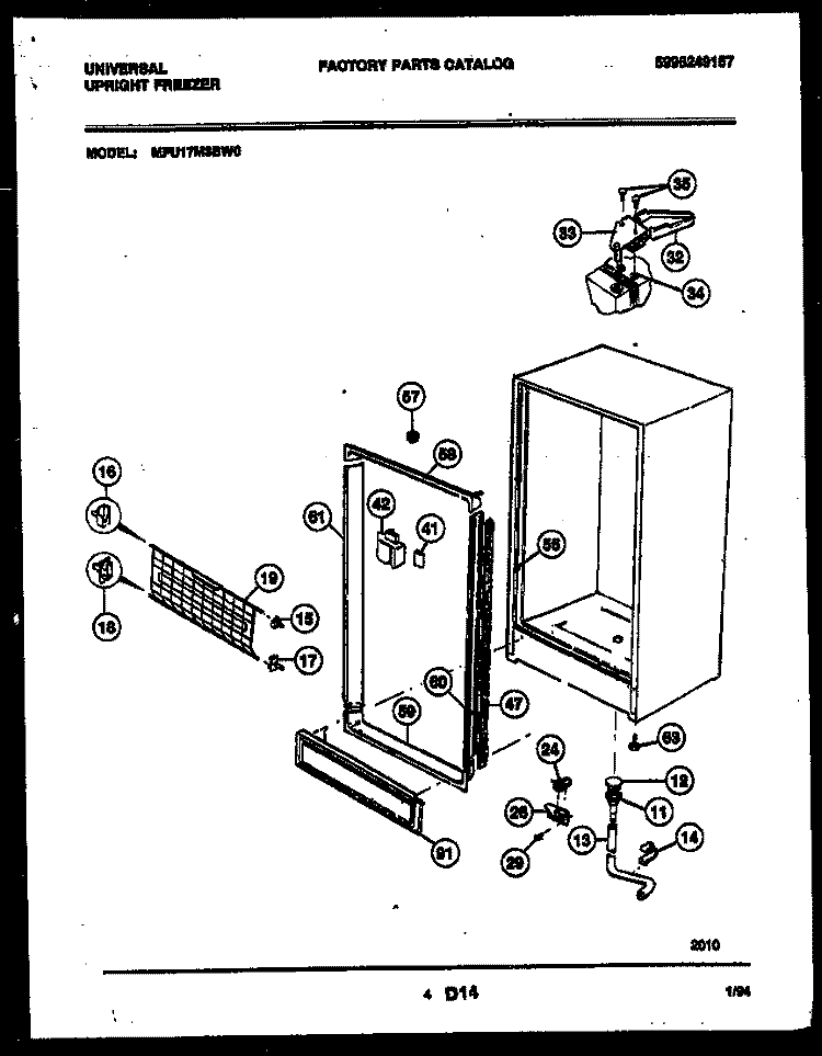CABINET PARTS Diagram and Parts List for MFU17M3BW0  Uni Freezer