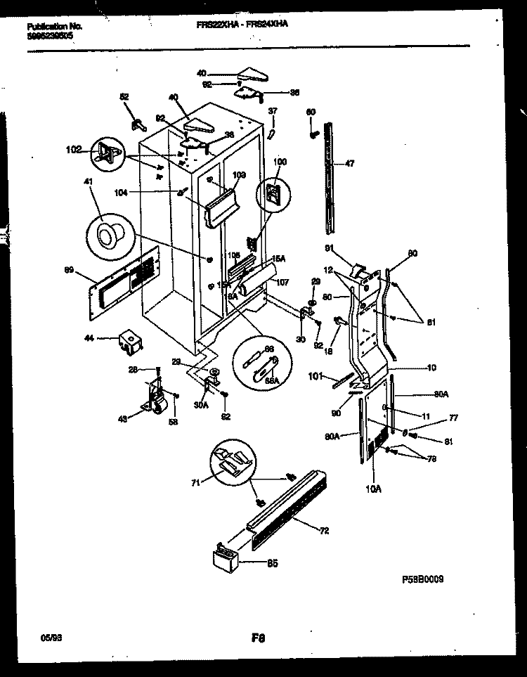 CABINET PARTS Diagram and Parts List for FRS22XHAB0  Frigidaire Refrigerator