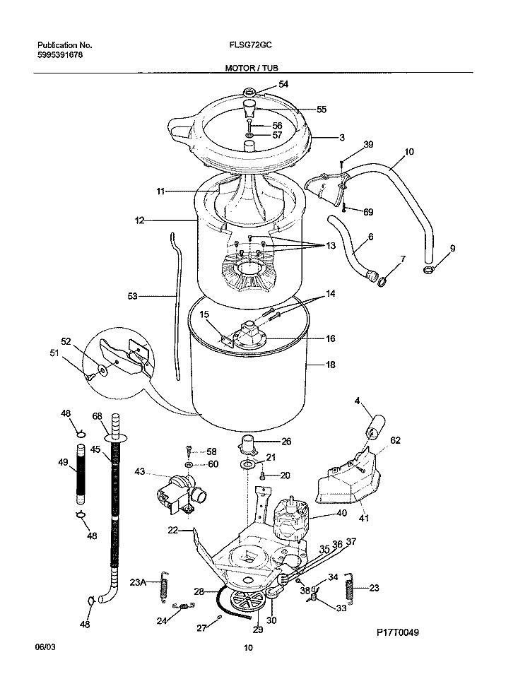 MOTOR / TUB Diagram and Parts List for FLSG72GCSC  Frigidaire Washer Dryer Combo