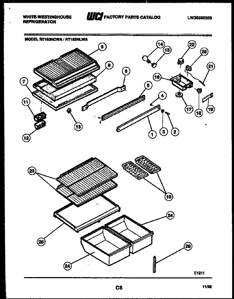 SHELVES AND SUPPORTS Diagram and Parts List for RT163NLDA  Frigidaire Refrigerator