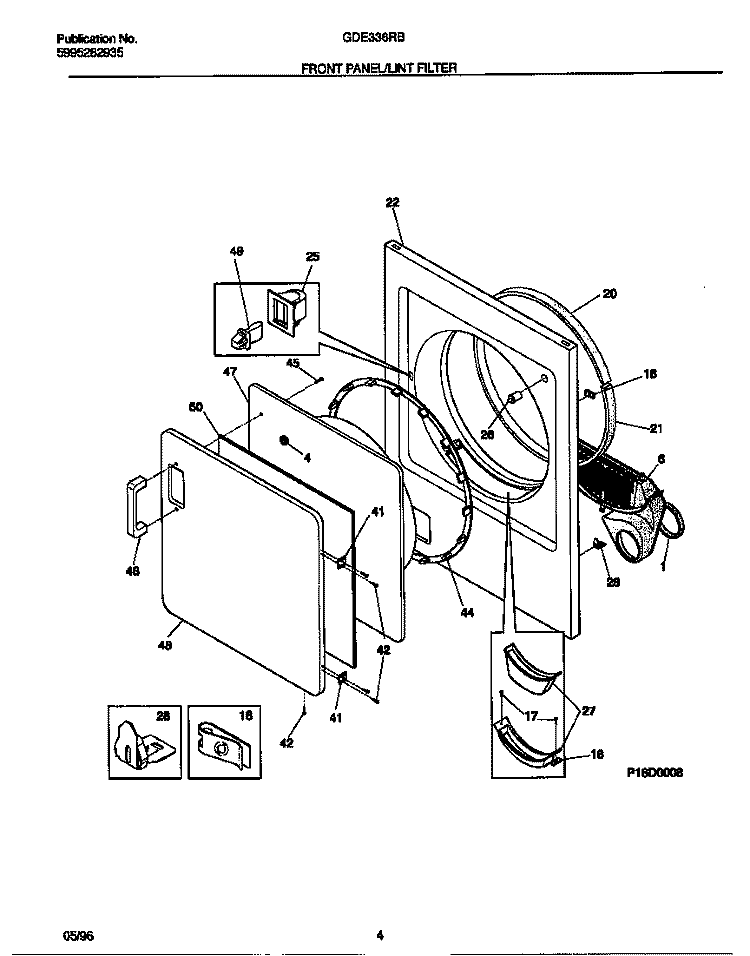FRONT PANEL / LINT FILTER Diagram and Parts List for GDE336RBW2  Gibson Dryer