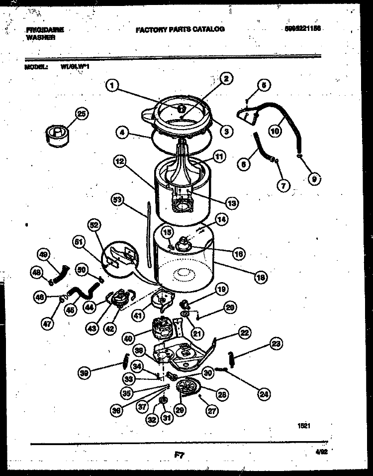 TUB DETAIL Diagram and Parts List for WDSLW1  Frigidaire Washer