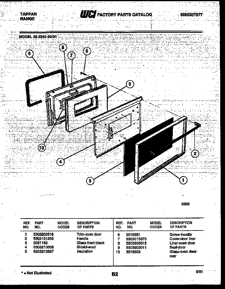 DOOR PARTS Diagram and Parts List for 30-3341-23-01  Tappan Range