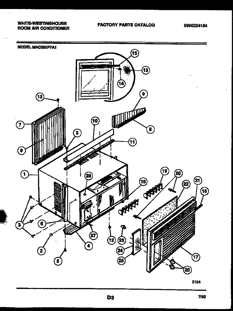 CABINET PARTS Diagram and Parts List for MAC083P7A1  Frigidaire Air Conditioner