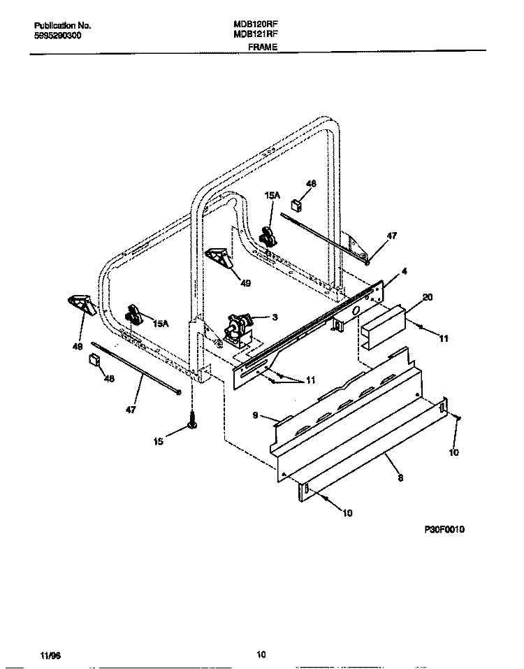 FRAME Diagram and Parts List for MDB120RFM1  Frigidaire Dishwasher