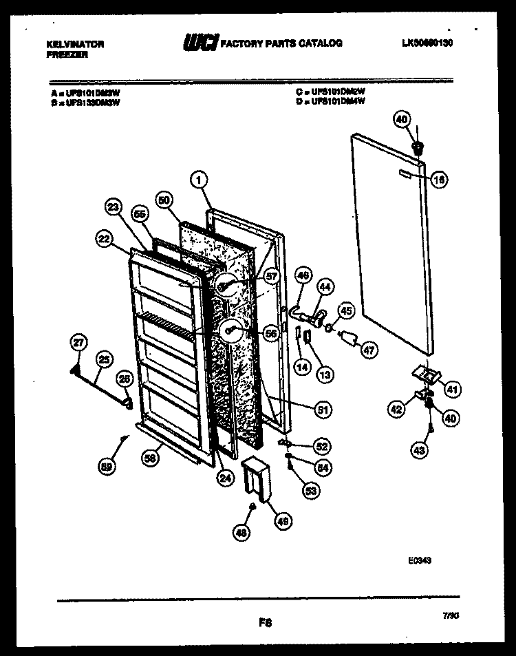 DOOR PARTS Diagram and Parts List for UFS101DM2W  Kelvinator Freezer
