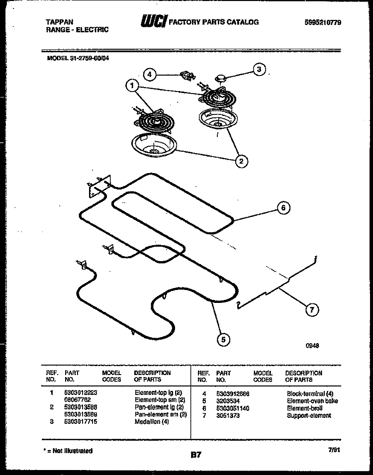 BROILER PARTS Diagram and Parts List for 31-2759-00-04  Tappan Range
