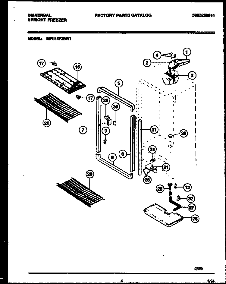 CABINET PARTS Diagram and Parts List for MFU14F3BW1  Frigidaire Freezer
