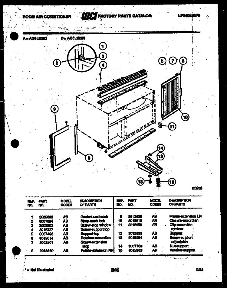WINDOW MOUNTING PARTS Diagram and Parts List for A06LE2E3  Frigidaire Air Conditioner