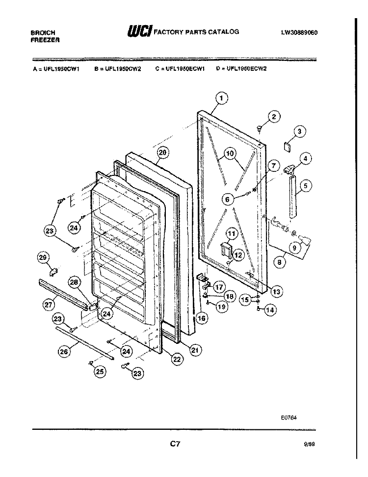 DOOR Diagram and Parts List for UFL1950CW2  Frigidaire Freezer
