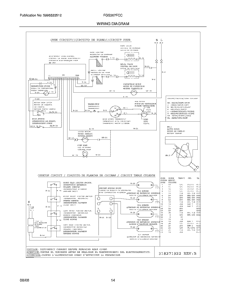WIRING DIAGRAM Diagram and Parts List for FGS367FCC  Frigidaire Range