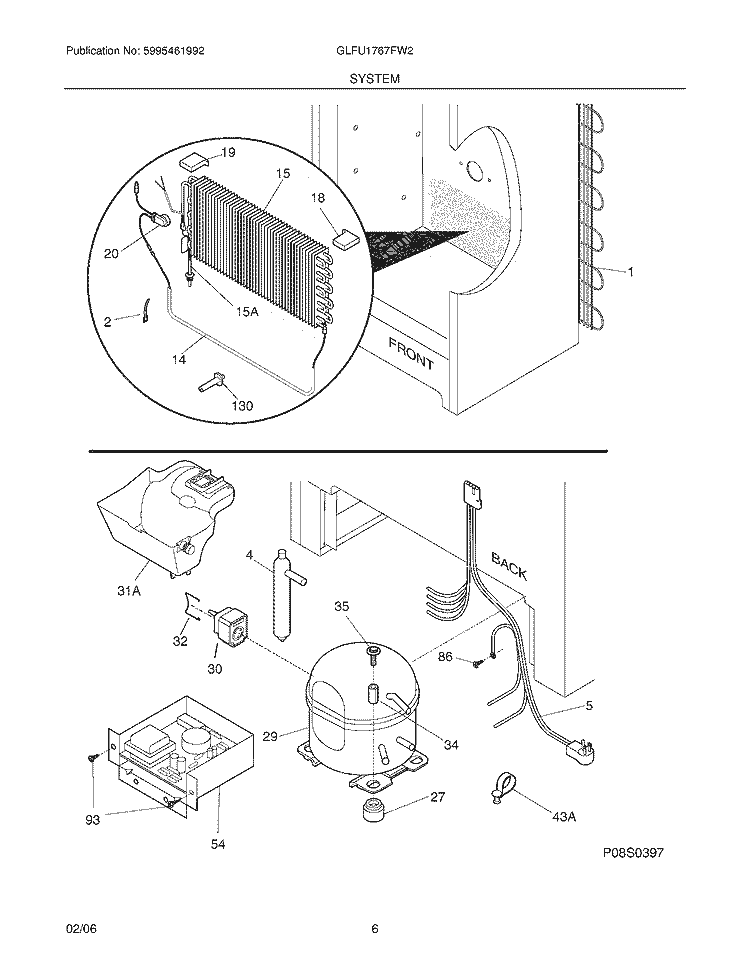 SYSTEM Diagram and Parts List for GLFU1767FW2  Frigidaire Freezer