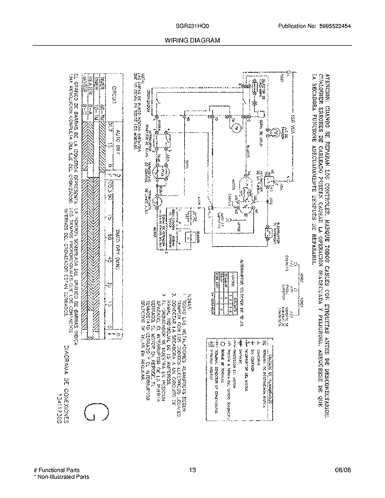 WIRING DIAGRAM Diagram and Parts List for SGR231HQ0  Westinghouse Dryer