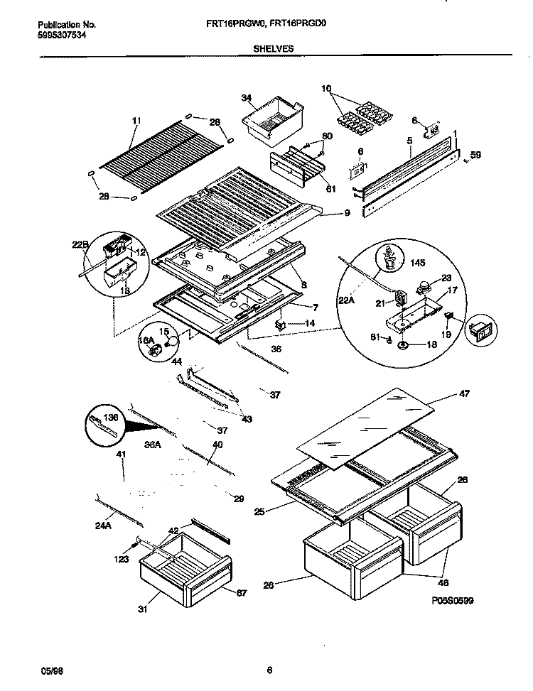 SHELVES Diagram and Parts List for FRT16PRGD0  Frigidaire Refrigerator