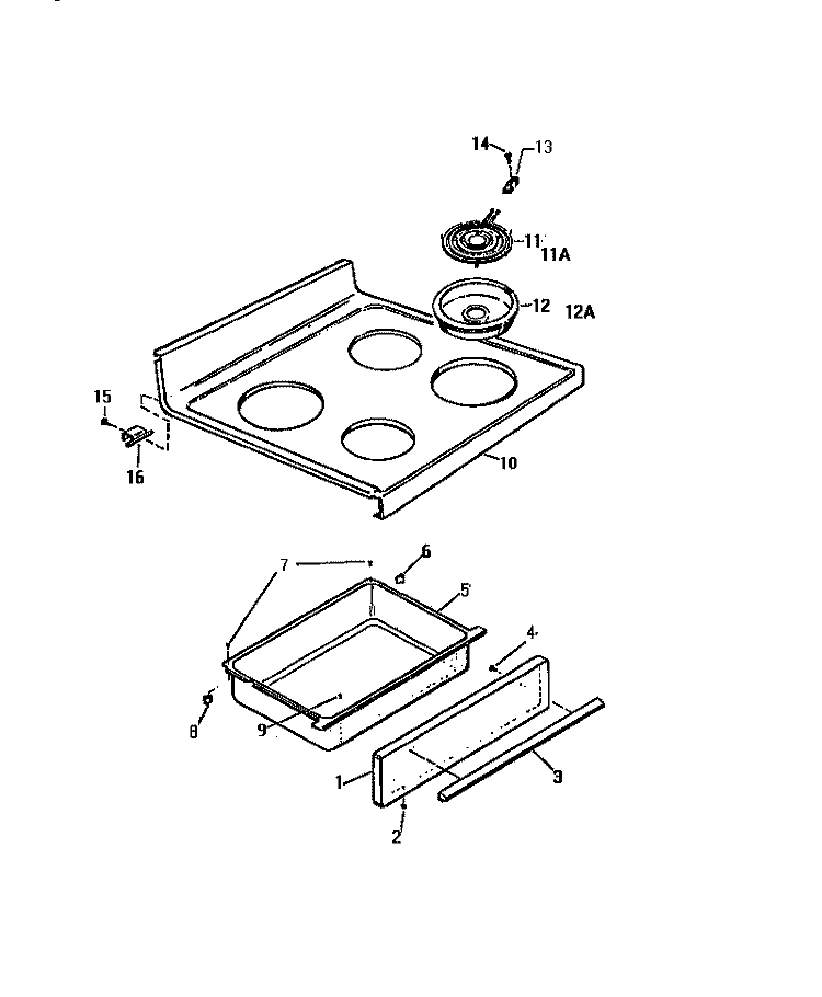 TOP & DRAWER Diagram and Parts List for KF560GDF0  Frigidaire Range