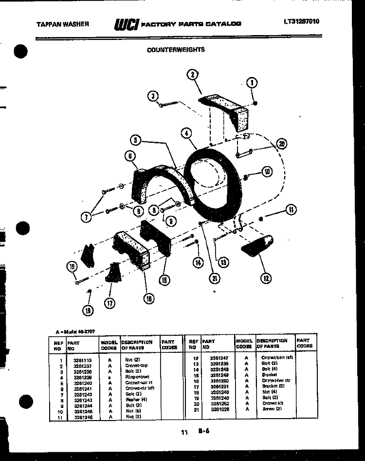 COUNTERWEIGHTS Diagram and Parts List for 46-2707-23-00  Tappan Washer
