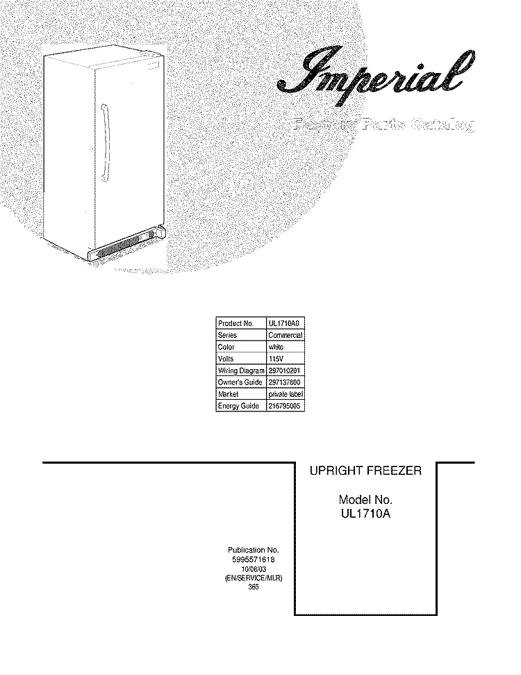 COVER Diagram and Parts List for UL1710A0  Electrolux Freezer