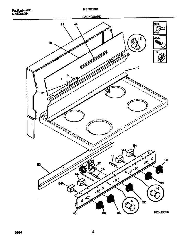 BACKGUARD Diagram and Parts List for MEF311SBWG  Frigidaire Range