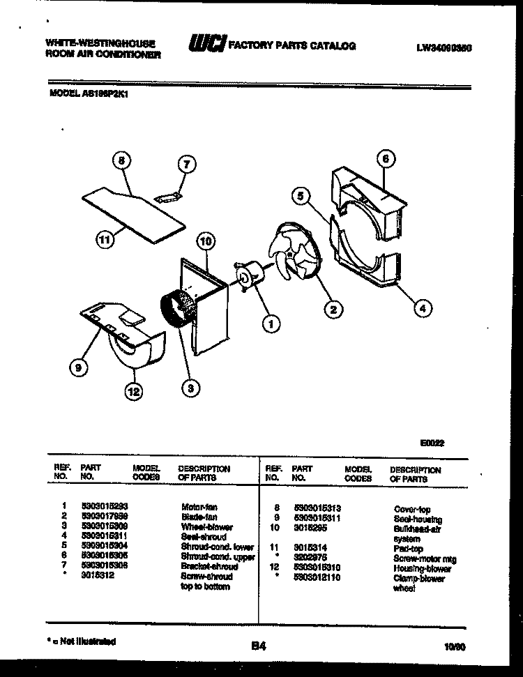 AIR HANDLING PARTS Diagram and Parts List for AS186P2K1  Frigidaire Air Conditioner