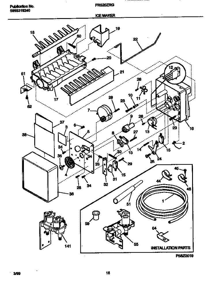 ICE MAKER Diagram and Parts List for FRS20ZRGD3  Frigidaire Refrigerator